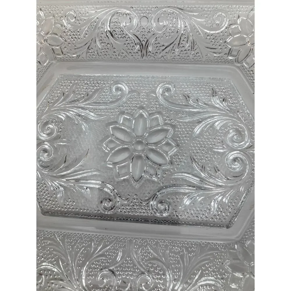 Vintage Indiana Clear Glass Sandwich Floral Pattern Relish Tray with Handles